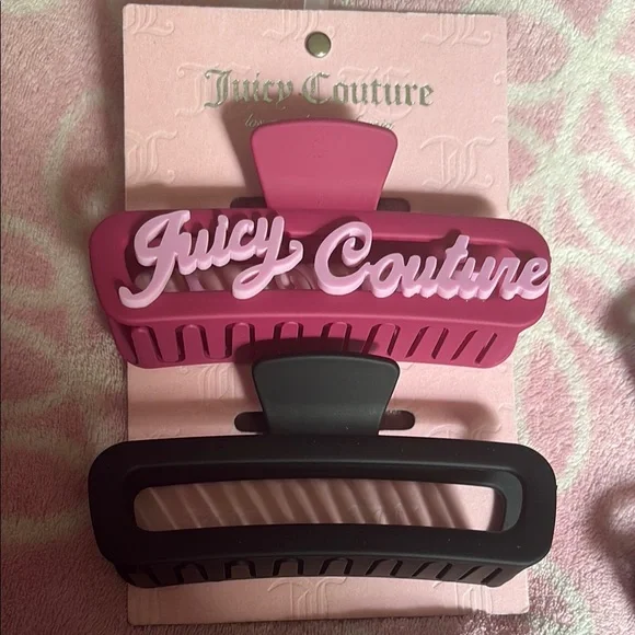 Juicy Couture Pink and Black Hair Clips Set - Picture 2 of 5